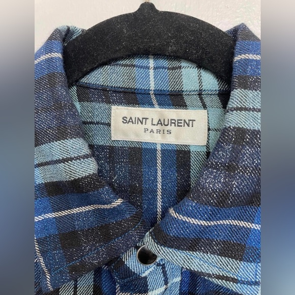Saint Laurent Blue Paid Glitter Flannel - Picture 3 of 6